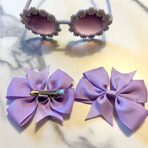 Purple Sunglasses with Floral Design and Hair Bows - Picture 4 of 4